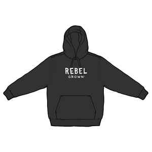 Black With White Rebel Grown Text Pull Over Hoodie