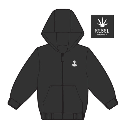 Black With White Embroidered Rebel Grown Logo Zip Up Hoodie